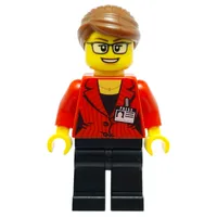 Woman, Red Jacket, Black Legs, Reddish Brown Hair