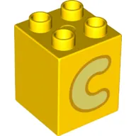 Duplo Brick 2 x 2 x 2 with Bright Light Yellow 'C' Print