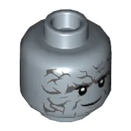 Minifig Head Korg, Dark Bluish Gray Markings, Smile Print