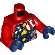 Torso Armor with Stars and Stripes and Silver Plates and Yellow Circle Arc Reactor Print (Justin Hammer), Red Arms, Dark Blue Hands