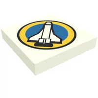 Tile 2 x 2 with Space Port Logo, Space Shuttle on Blue Background with Yellow Border Print