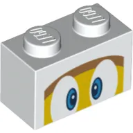 Brick 1 x 2 with Blue Eyes, Yellow Face, Medium Nougat Forehead Print