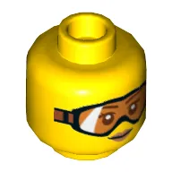 Minifig Head, Orange Goggles and Buff Lips Print [Hollow Stud]