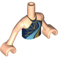 Minidoll Torso Girl with Dark Blue Halter with Gold and Triangles and Medium Azure and Gold Curved Stripes Print, Light Nougat Arms with Hands