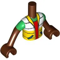Minidoll Torso Boy with Reddish Brown Arms and Hands with White/Yellow Puffed Jackers, Bright Green Sleeves, Red Shirt print