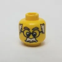 Minifig Head Infomaniac, Moustache White Hair on Sides, and Large Glasses Print