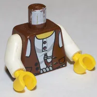 Torso Vest over White Shirt, Slingshot / LEGO Logo on Back Print, White Arms, Yellow Hands