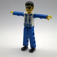 Technic Figure Blue Legs, White Top with Zip & Shoulder Harness Print, Blue Arms