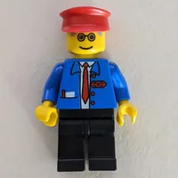 Train Employee - Blue Torso, Black Legs, Red Hat
