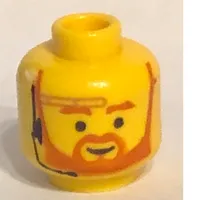 Minifig Head Obi-Wan Kenobi, Beard with Brown Trim Beard (forked below mouth) and Eyebrows, Headset Print [Blocked Open Stud]