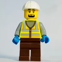 Harbor Worker, Vibrant Yellow Safety Vest, Reddish Brown Legs, White Helmet