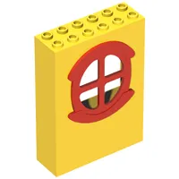 Fabuland, Building, 2 x 6 x 7 with Window, Round Type 1 Red