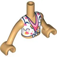 Minidoll Torso Girl with Warm Tan Arms and Hands, White Top, Coral Shirt, Dark Blue trim