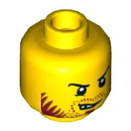 Minifig Head Knight, Beard, Curved Black Eyebrows, Lopsided Open Grin / Determined Print