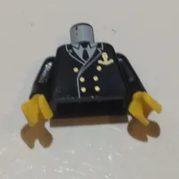 Torso Boat Captain, Suit Double Breasted and Gold Anchor Logo Print, Black Arms, Yellow Hands