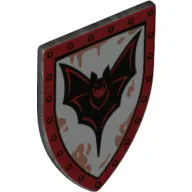 Shield Triangular Long with Dark Red Border, Silver Front with Black Bat Print