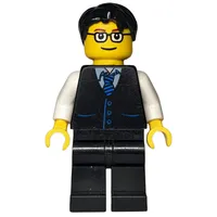 Man, Black Vest and Tie, Black Legs, Black Hair, Glasses