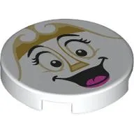 Tile Round 2 x 2 with Dame de Grande Bouche Face, Gold Tiara, Open Mouth print