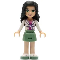 Emma - White Shirt, Sand Green Skirt