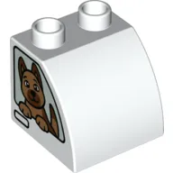 Duplo Brick 2 x 2 x 1 1/2 with Curved Top with Criminal on Left, Dog on Right Print