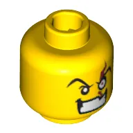 Minifig Head Dr Inferno, Eyebrows and White Left Eye with Red Scar, Bared Teeth Print [Blocked Open Stud]