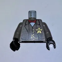 Torso Jacket, Vest, Star Badge, Red Bow Tie and Watch Fob Print (Sheriff), Dark Gray Arms, Black Hands