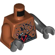 Torso, Odd Arms, Gear Clock with Red Hands, Snake Heads, and Silver Belt Print, Left Pearl Titanium Arm, Right Dark Orange Arm, Dark Bluish Gray Hands