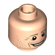 Minifig Head Benedikt Höwedes, Dark Tan Eyebrows, White Pupils, Dark Tan Stubble, Open Smile Print [Hollow Stud]