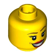 Minifig Head Team GB, Large Red Lips, Open Mouth Smile with Teeth, Brown Eyebrows, Thin Eyelashes and White Pupils Print [Blocked Open Stud]