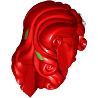 Hair Long Wavy with Curled Bangs, White Rose and Green Leaves Print