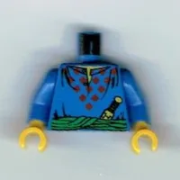 Torso Tunic with Red Diamonds, Sash, Knife, Open Collar Print, Blue Arms, Yellow Hands