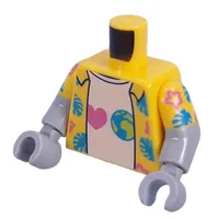 Torso, Dual Molded Arms with Open Hawaiian Shirt, White Shirt with Heart, Earth print, Yellow Sleeves Pattern, Light Bluish Gray Arms and Hands