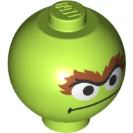 Brick Round 2 x 2 Sphere with Stud with Face, Large Eyebrows print (Oscar the Grouch)