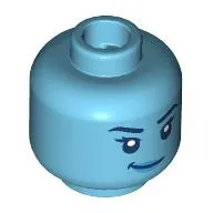 Minifig Head Margo Kess, Dark Blue Eyebrows, Eyes, Blue Lips, Smirk / Scared