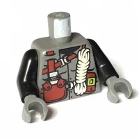 Torso Vest with Dark Red Harness, Canteen, White Rope Print, Black Arms, Dark Bluish Gray Hands