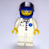 Doctor, White Shirt with Star of Life Logo, Blue Helmet with Visor, Silver Sunglasses