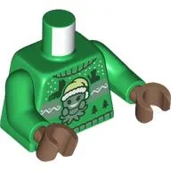 Torso, Christmas Sweater with Mandrake with Santa Hat, Dark Green Trees print, Green Arms, Medium Brown Hands