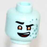 Minifig Head Scott, Eyebrows, Orange Eyes, Medium Blue Triangles, Smile / Handkerchief Over Mouth Print
