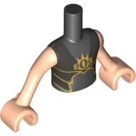 Minidoll Torso Boy with Light Nougat Arms and Hands with Silver and Gold Armor with Goblin Eye on Front, Black Elves Tattoo on Left Arm Print