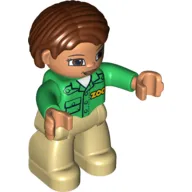 Duplo Figure Bob / Pageboy Hair Reddish Brown, 'ZOO' on Front and Back Shirt - Tan Legs