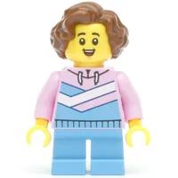 Kid, Bright Pink Torso, Bright Light Blue Legs, Reddish Brown Hair