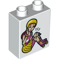 Duplo Brick 1 x 2 x 2 with Bottom Tube and Dual Sided Happy Girl / Hurt Girl on Rollerskates Print