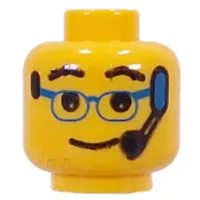 Minifig Head, Blue Glasses and Headset Print [Blocked Open Stud]