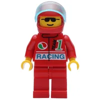 Racer, Red Jacket with Octan Logo and 'RACING', Red Legs, Red Helmet with Visor, Sunglasses
