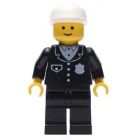 Policeman, Black Suit with Pocket and Badge, White Cap