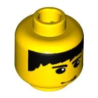 Minifig Head, Black Hair, Eyebrows, and Smirk Print