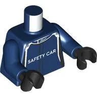 Torso Race Suit, White and Black Stripes, 'SAFETY CAR' print, Dark Blue Arms, Black Hands