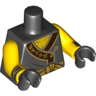 Torso Robe with Dark Brown Trim with Asian Characters Print, Yellow Arms, Black Hands