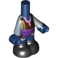 Microdoll Body Pants Dark Blue with Dark Brown Tunic, Magenta Trim, White Shirt, Black Feet, Dark Blue Hands print