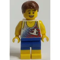 White Torso, Blue/Yellow Legs, Reddish Brown Hair